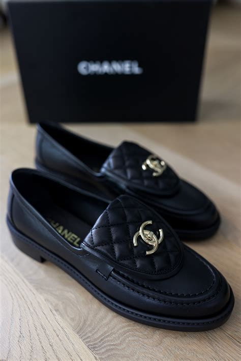 chanel black quilted loafers